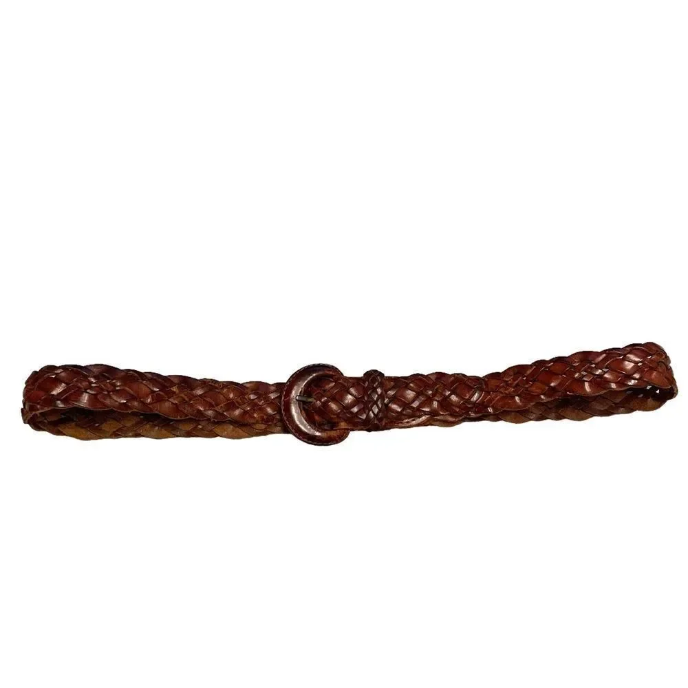 Leather Braided Woven Belt Made In Turkey Brown L
